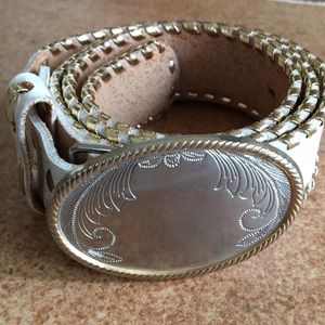 Genuine leather bone white western cowgirl belt M